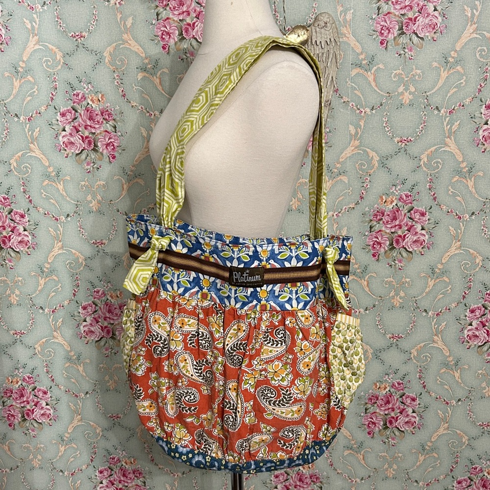 VG Vintage REVERSIBLE Matilda Jane apples birds Platinum hobo carryall bag RARE